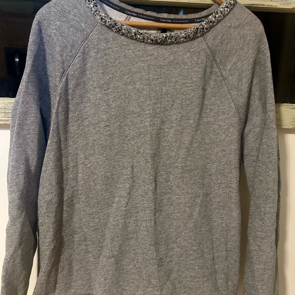 Calvin Klein Women's Heather Gray Embellished Sweatshirt